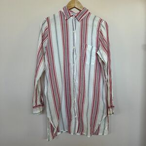 Gap Body Pink/White Long Sleeve Button Up Stripe Sleep Shirt Size S